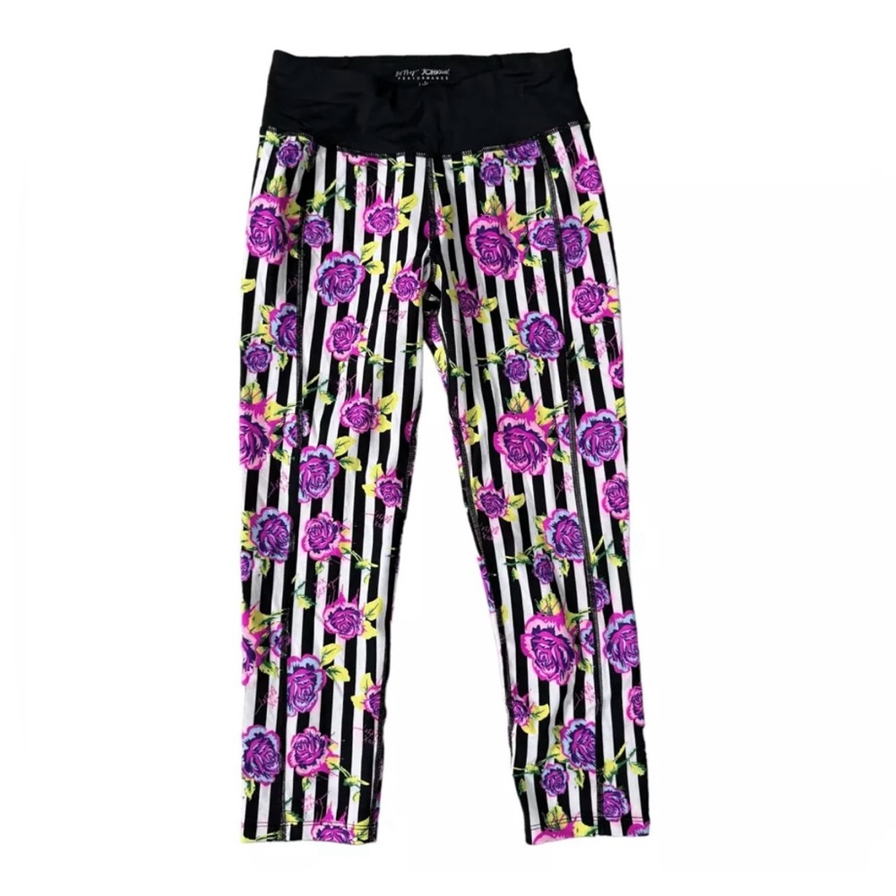 Betsey Johnson Performance Multicolor Rose Striped Capri Soft Women’s S Leggings - Picture 3 of 6